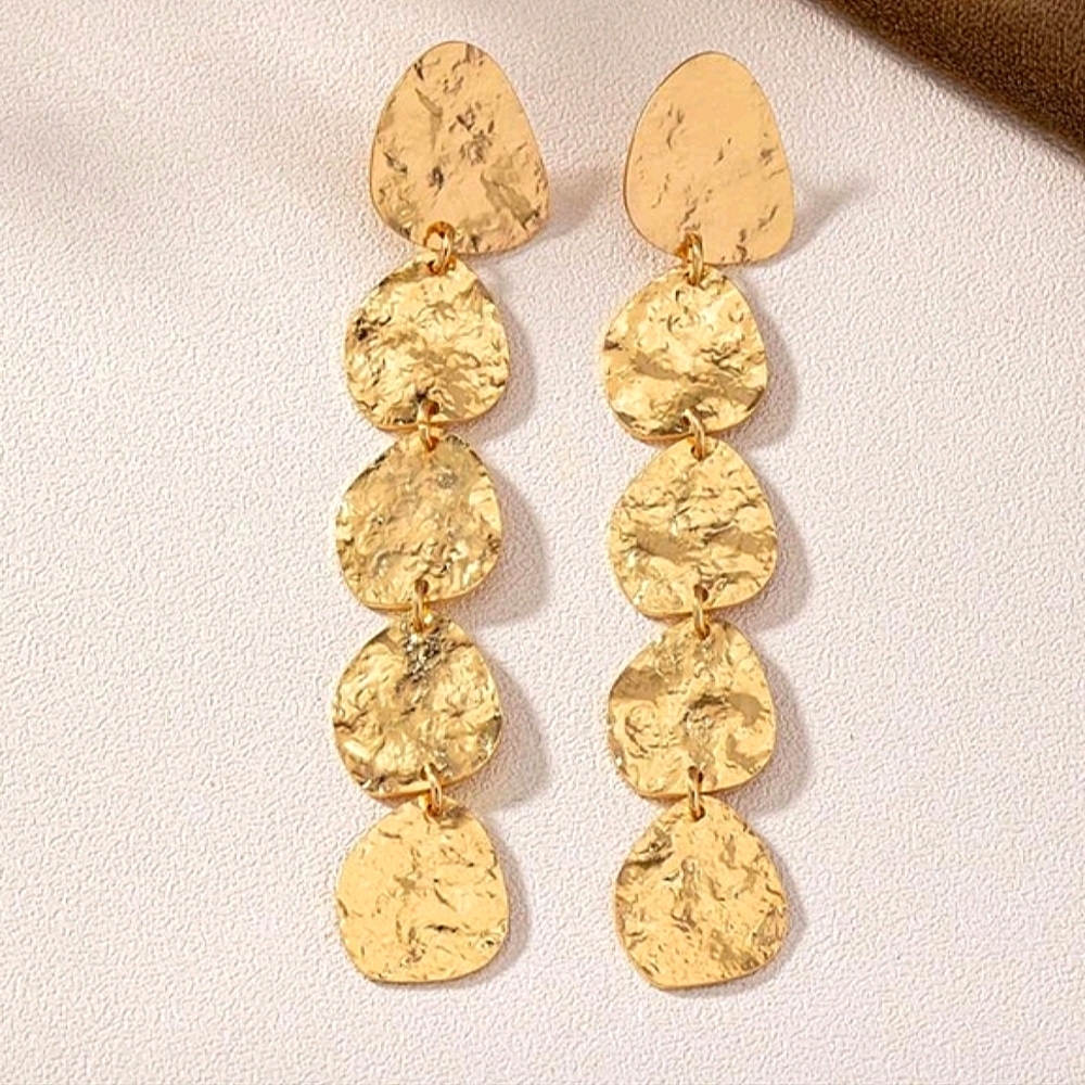 Long shimmering dangle statement earrings; nwot